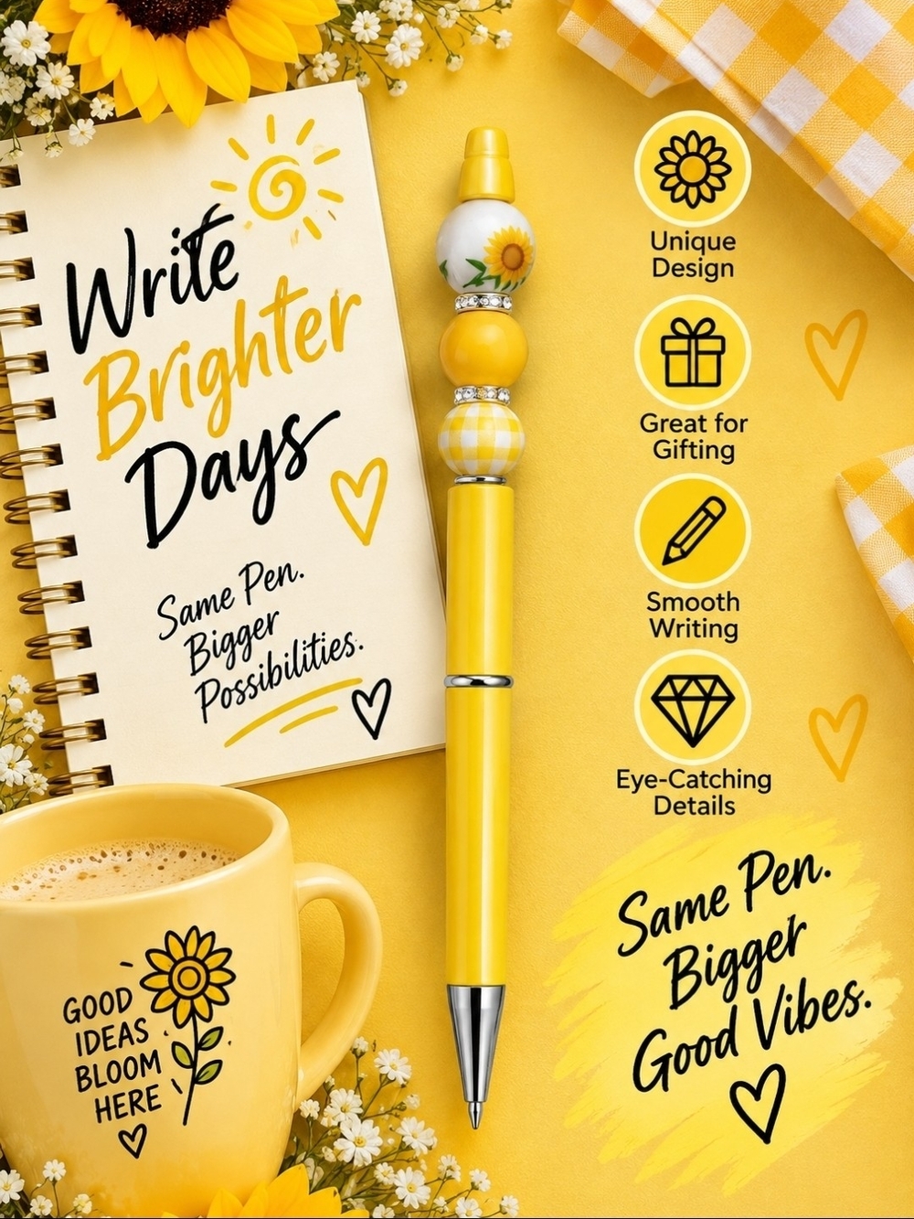 Yellow Sunflower Decorative Ballpoint Pen - Bright Day Writing Pen